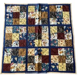 Vintage handmade patchwork quilt throw blanket cat themed
